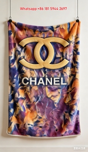 Chanel Gold CC Logo Abstract Art Flannel Throw Blanket IMG_7168